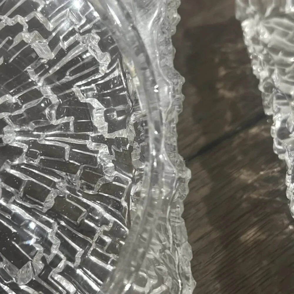 VTG Ice Glass Square Textured Crystal Dish | Mid Century Modern